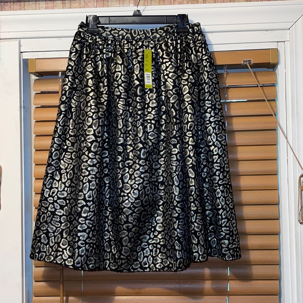Black and Silver Leopard Print Fit and Flare Skirt